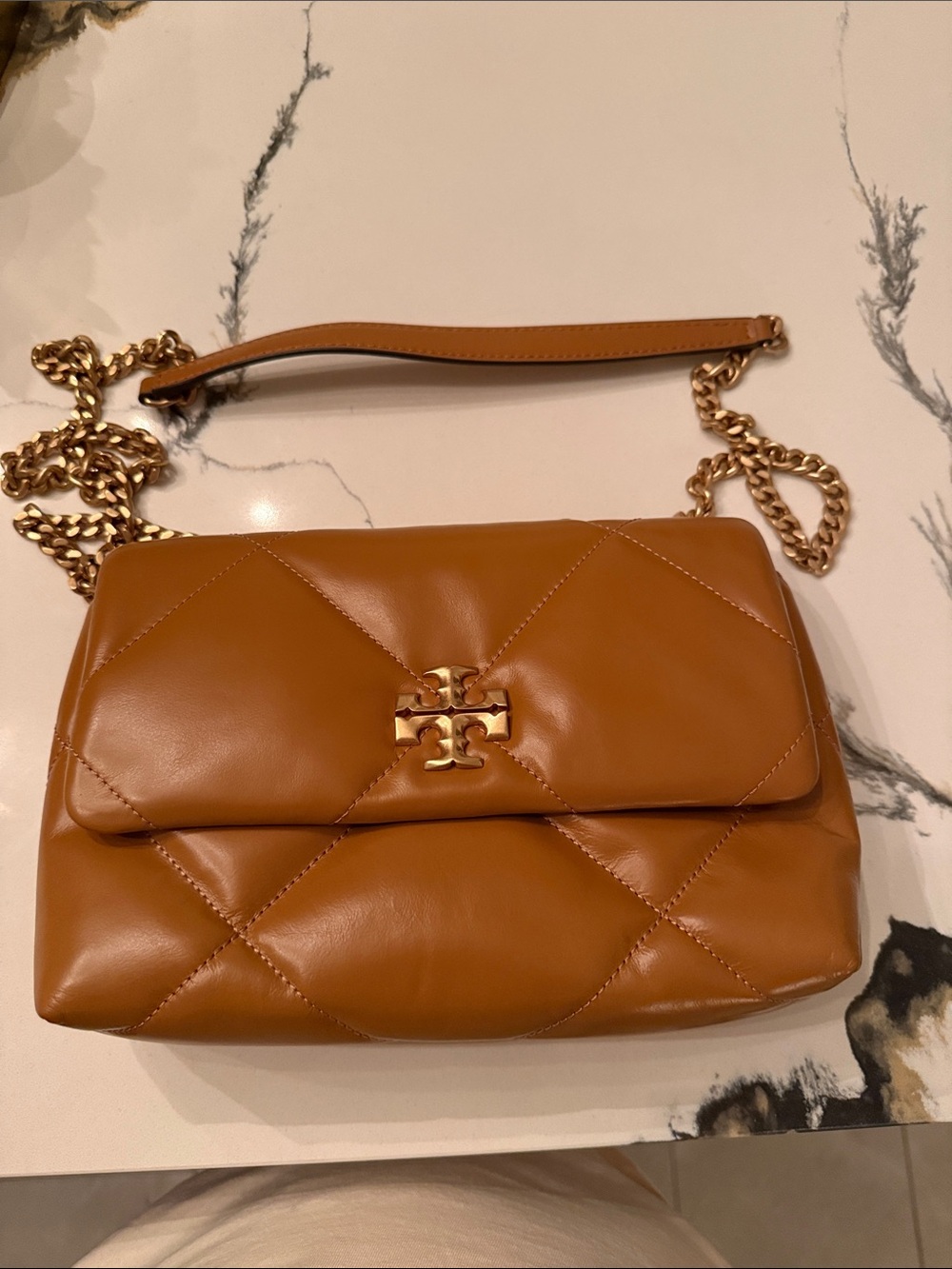 Tory Burch Quilted Leather Chain Shoulder Bag in Tan
